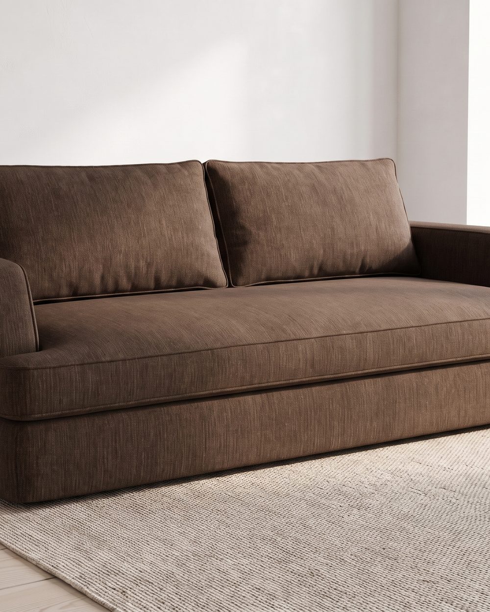 A customer's living room, rendered with the showroom's sofa in it